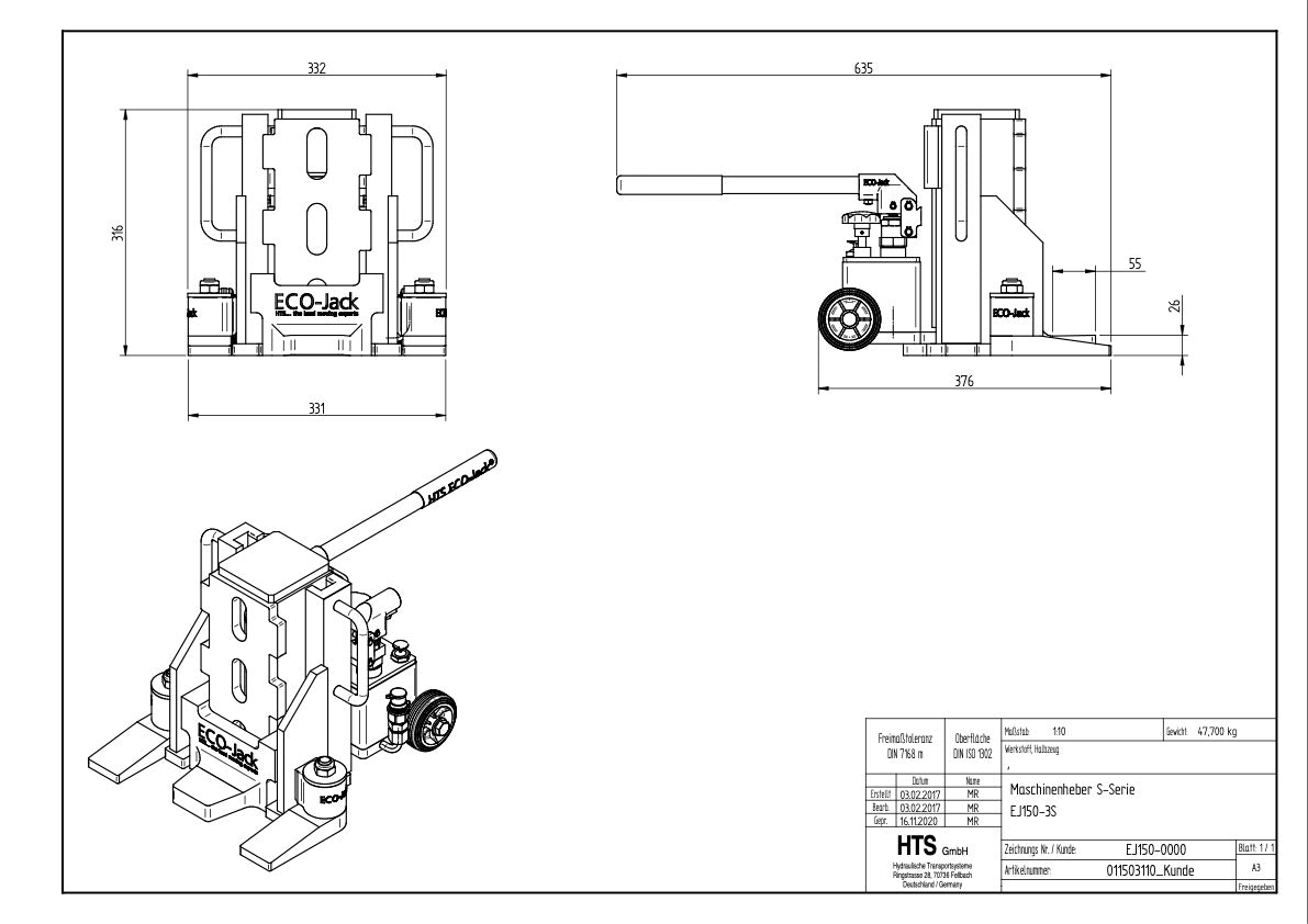 Machine jack EJ60-4S 6.0 to 6000 KG Hydraulic
