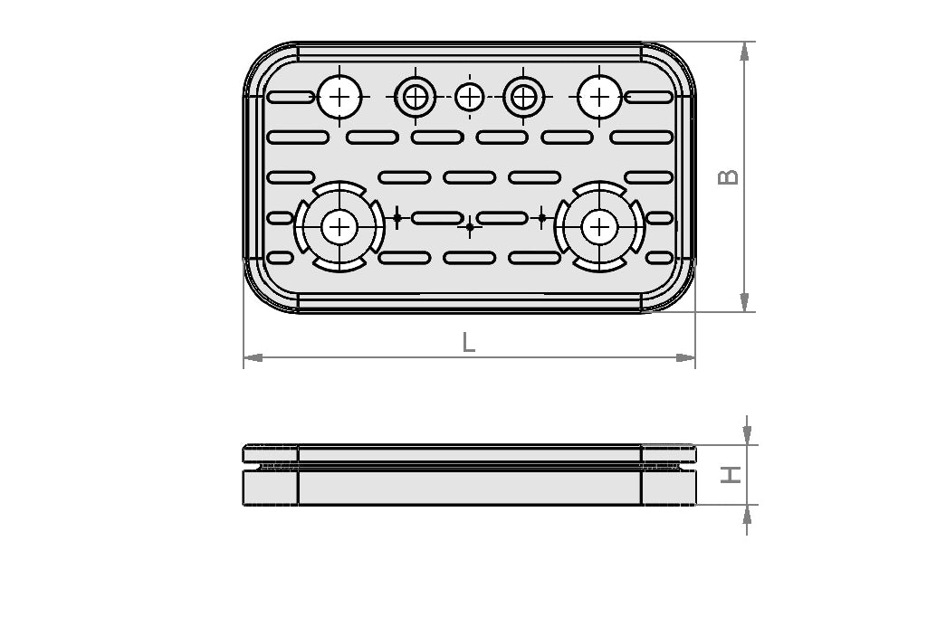 Konstruktionszeichnung Auflagegummi 125x75 mm
