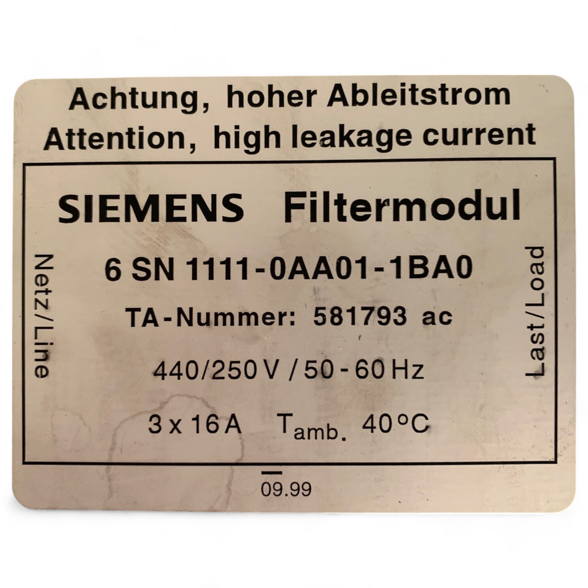Siemens Filtermodul 6SN1111-0AA01-1BA0