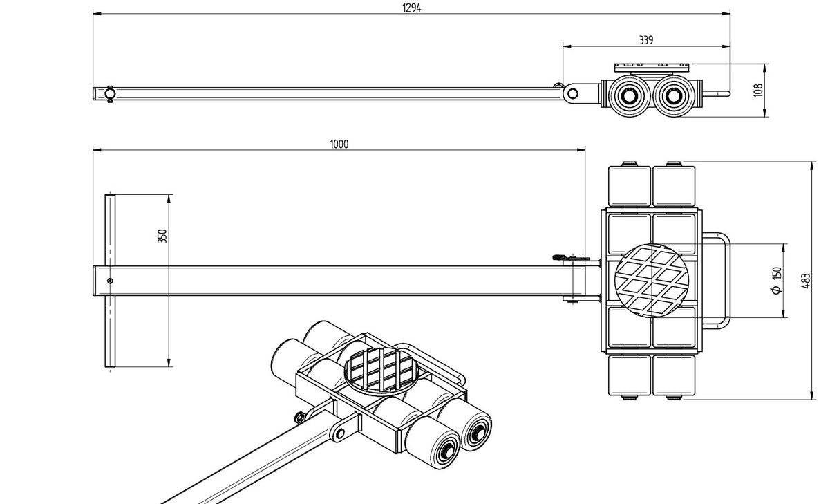 Transportfahrwerk Panzerrollen Set HTS ECO-Skate I60L+S / 12t Traglast