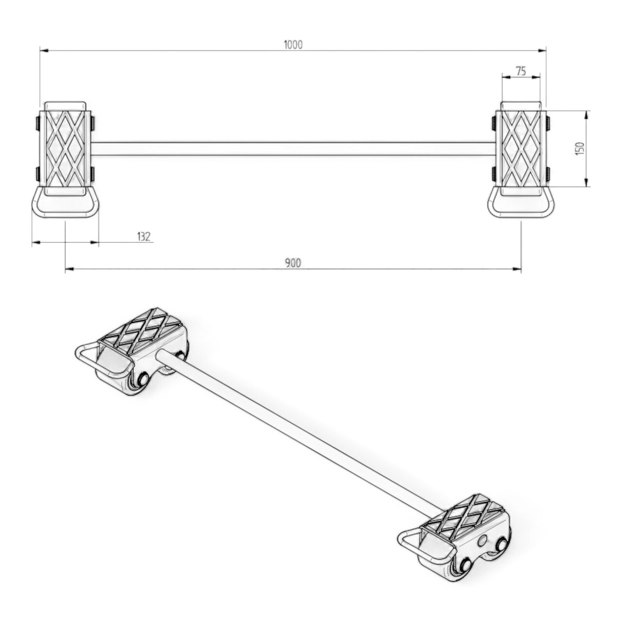 Transportfahrwerk Panzerrollen Set HTS ECO-Skate I30L+S / 6t Traglast