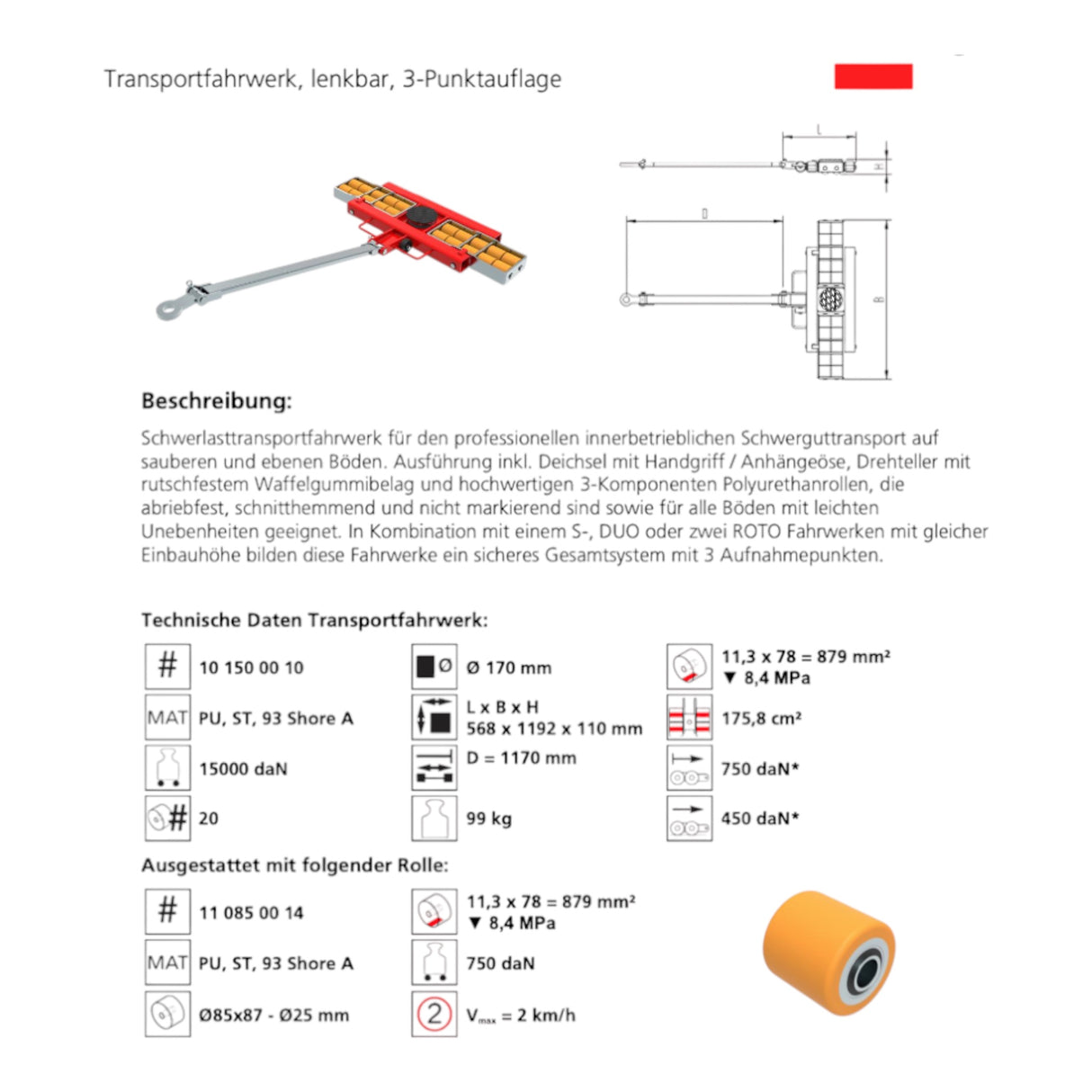 Transportfahrwerk Panzerrollen Set HTS ECO-Skate I 150L+S / 30t Traglast