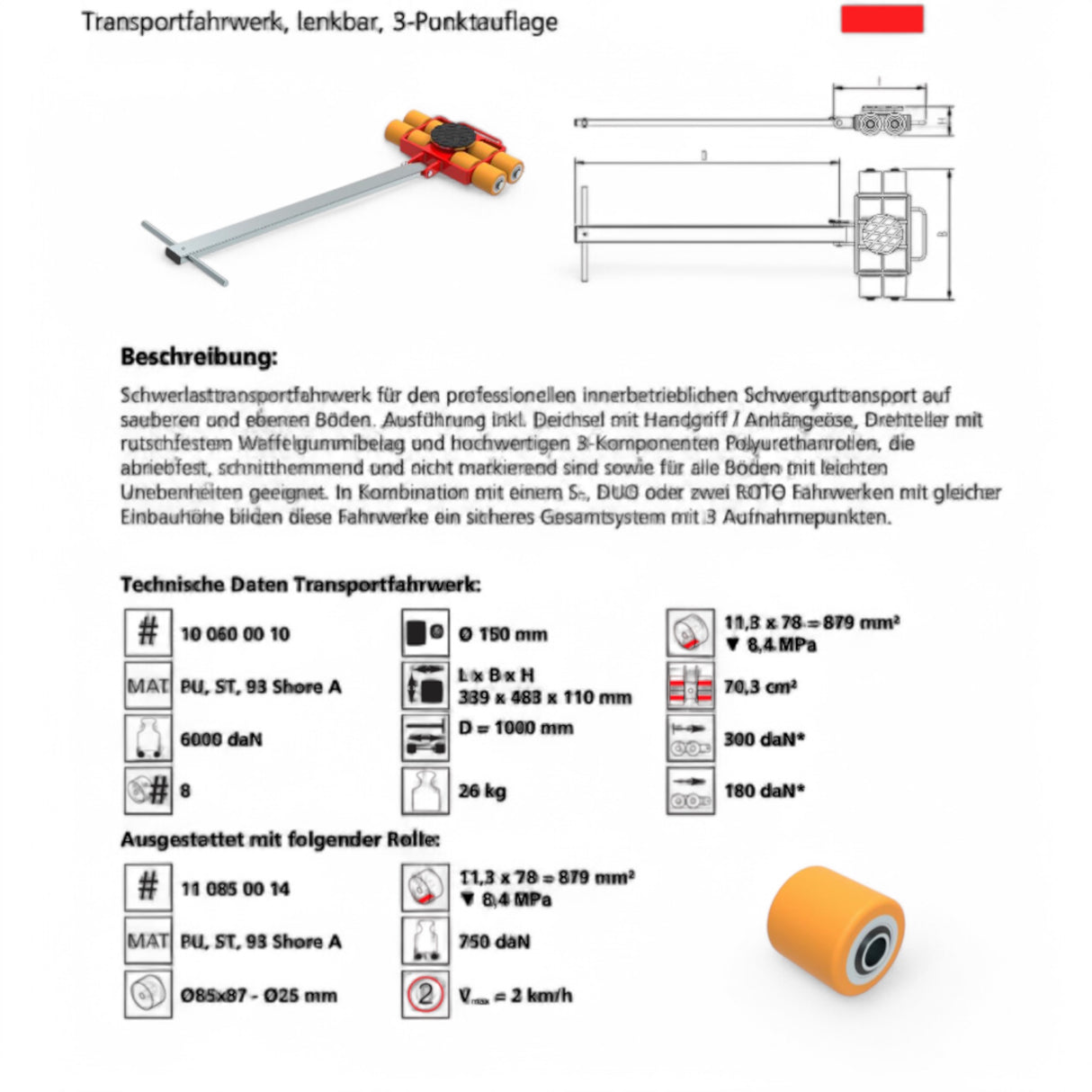 Transportfahrwerk Panzerrollen Set HTS ECO-Skate I 120L+S / 24t Traglast