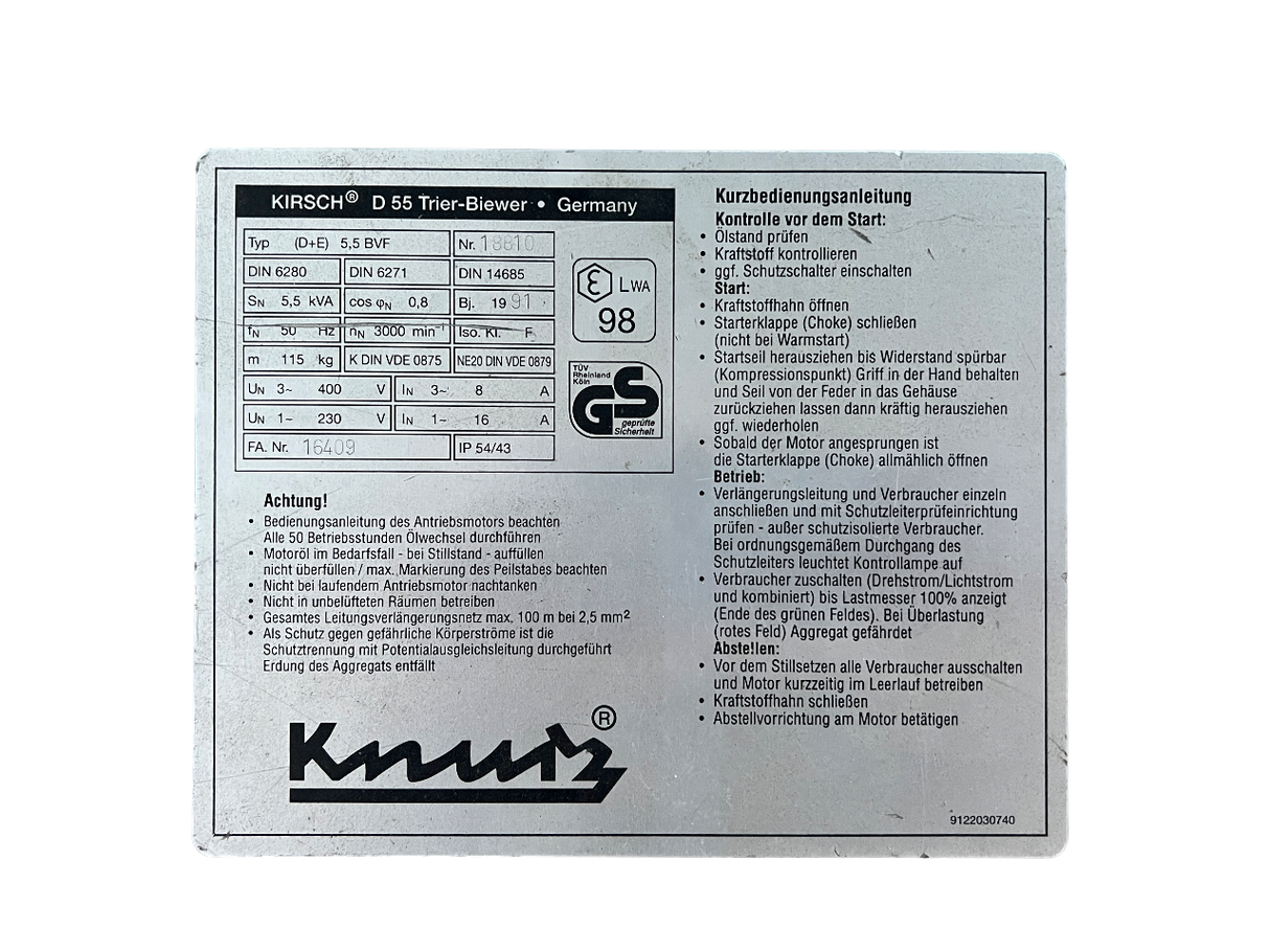 Kirsch Stromerzeuger Typ D(E) 5,5 BVF 5,5 kVA 400 V mit Briggs & Stratton Motor 7,8 kW – Ansicht 7