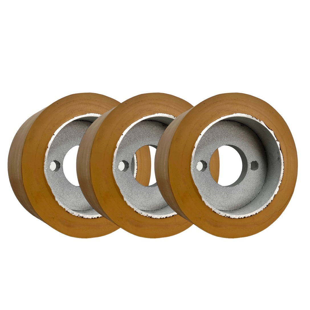 3 Stück - PUR Vorschubrolle 110 x 50 mm Polyurethan (PU R / PU) mit Stahlkern – Ø35 mm Bohrung – Teilkreis 8,5 x 48 – für Maggi, Haffner, HolzHer Art.-Nr. 11050353