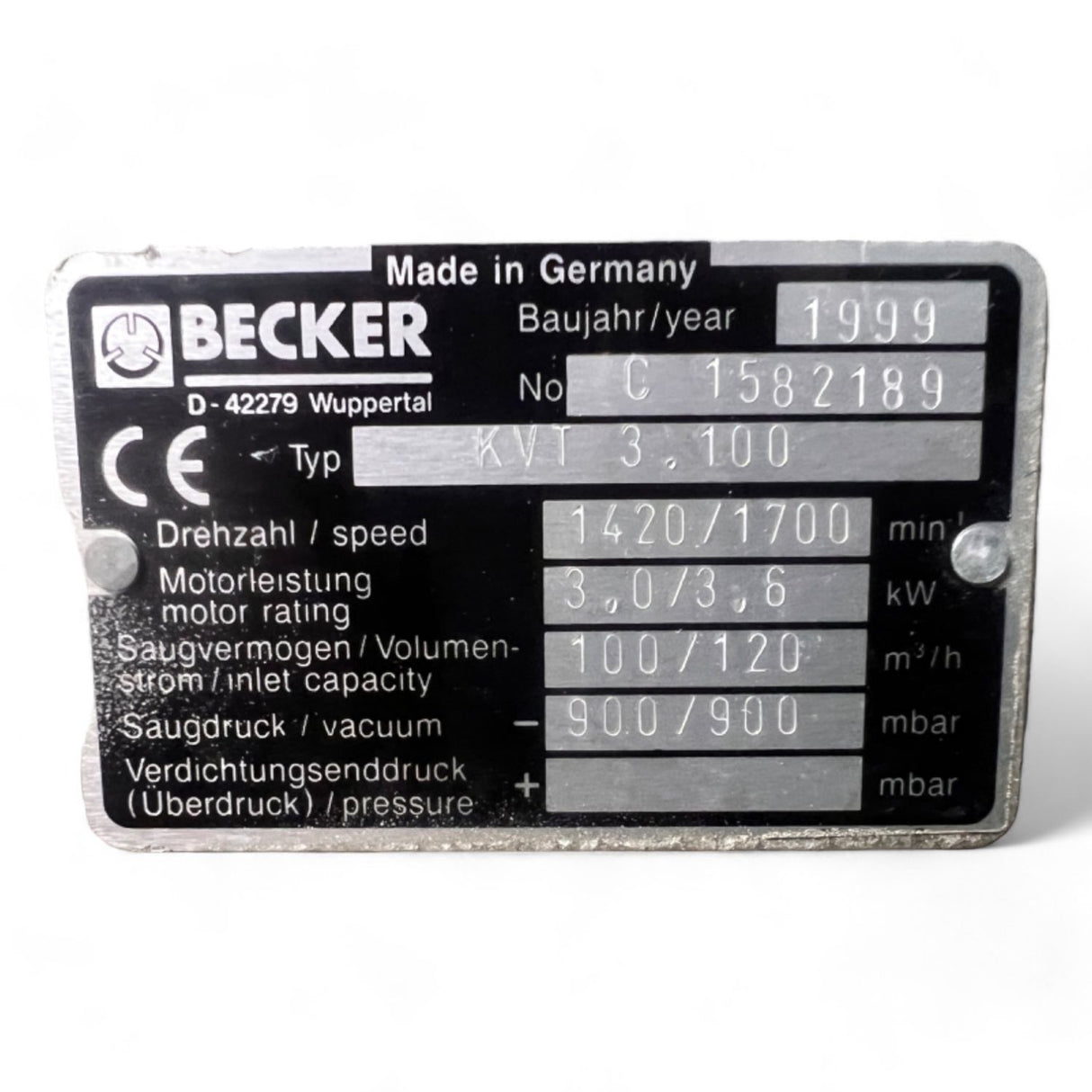 Vakuumpumpe Becker KVT 3.140 ÜBERHOLT Art.-Nr. C1655920.W.2