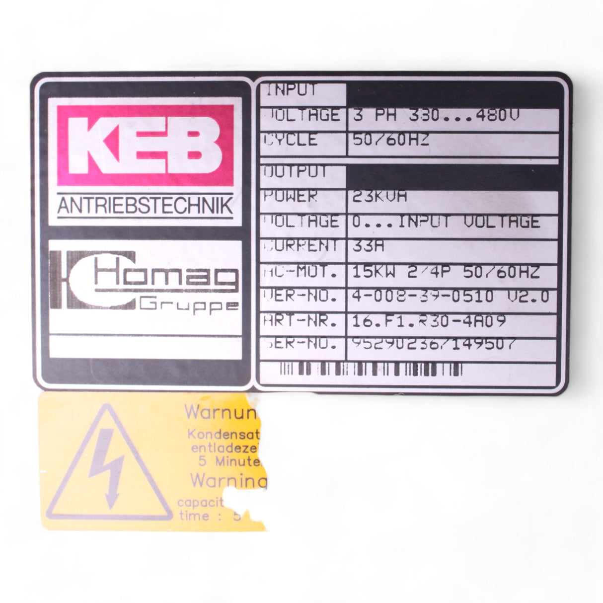 KEB HOMAG Umformer 4-008-39-0510 V2.0 16.F1.R30-4A09