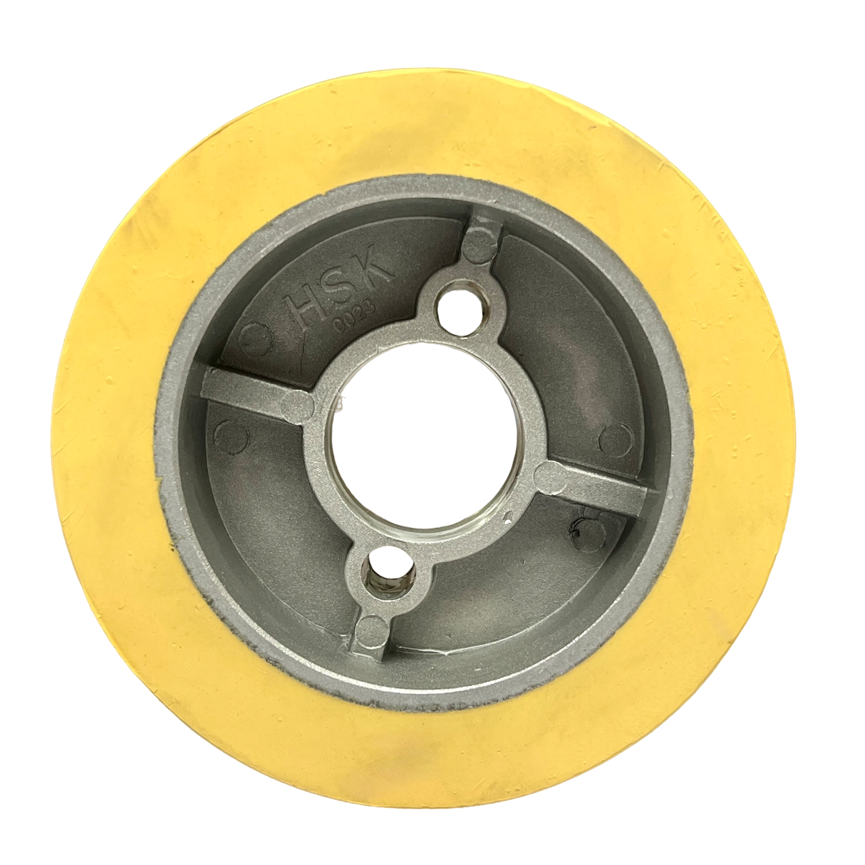 3 Pieces - PUR Feed Rollers 120 x 60 mm HighGrip Polyurethane Yellow (PU R) with Aluminum Core – Ø35 mm Bore – Bolt Circle 8.5 x 48 – for Maggi, Haffner, HolzHer
