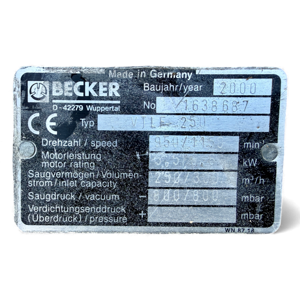 Becker Trockenlaufende Drehschieber-Vakuumpumpe VTLF 250 | Art.-Nr. C1582189