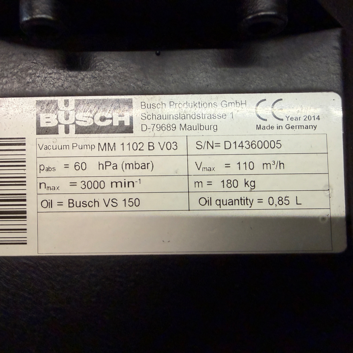 Busch Mink MM 1102 BV Vakuumpumpe Art.-Nr. MM1102BV