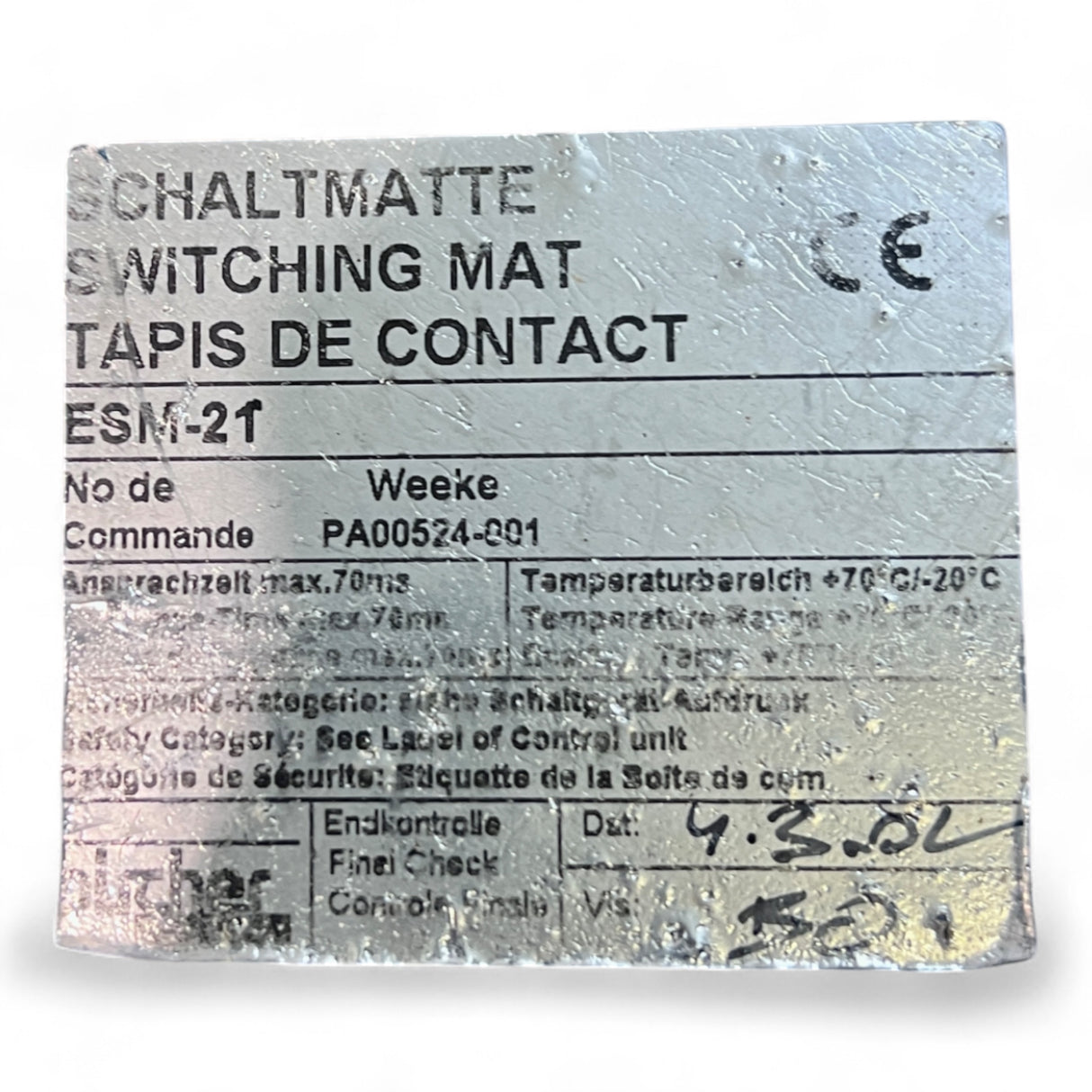 Homag Weeke Bircher Trittmatte Sicherheits-Schaltmatte ESM-21, 1200x1000mm blau 121019-001, PA00524-001 Homag Nr. 4-008-32-0432