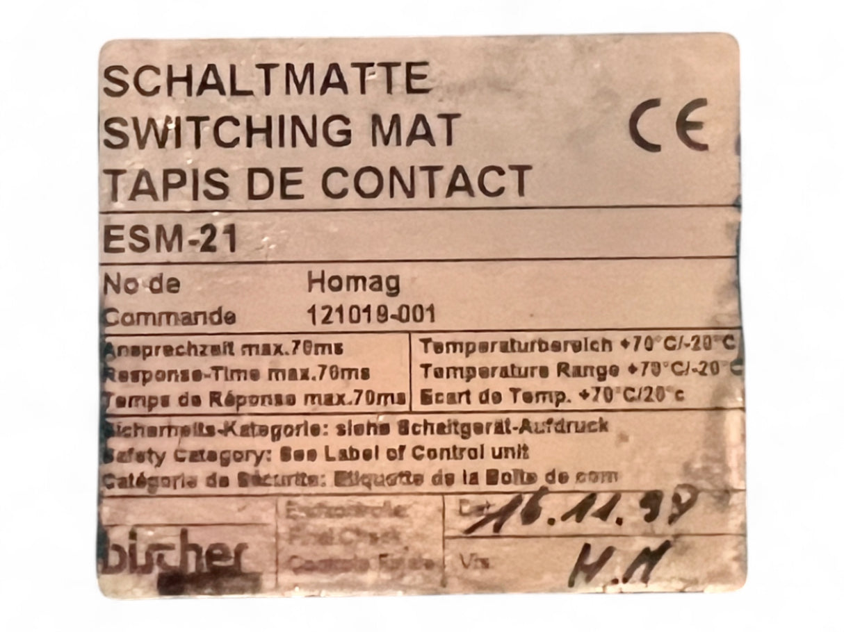 Homag Weeke Bircher Trittmatte Sicherheits-Schaltmatte ESM-21, 1200x1000mm blau 121019-001, PA00524-001 Homag Nr. 4-008-32-0432