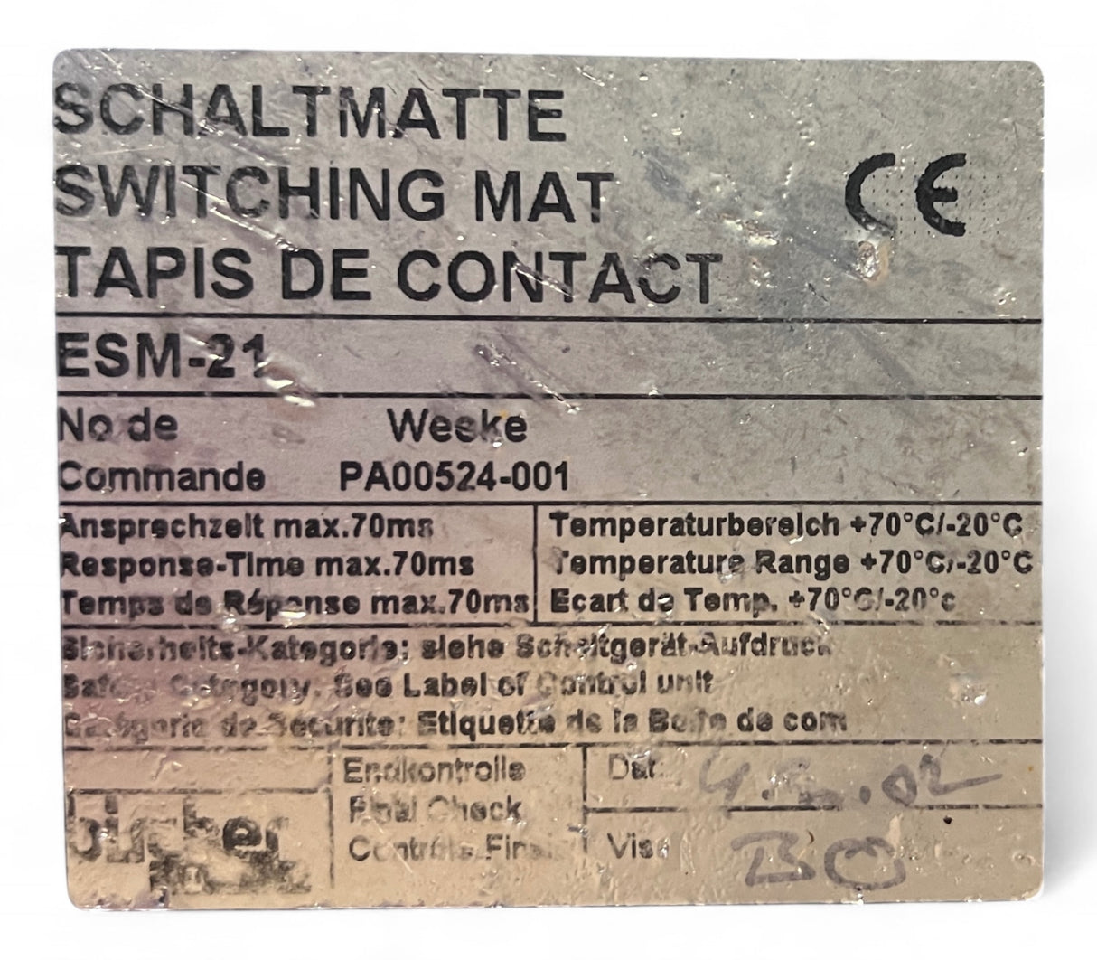 Homag Weeke Bircher Trittmatte Sicherheits-Schaltmatte ESM-21, 1200x1000mm blau 121019-001, PA00524-001 Homag Nr. 4-008-32-0432