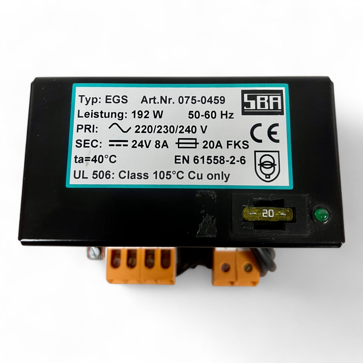 SBA Transformator Typ EGS 24V 8A 192W – Art.Nr. 075-0459