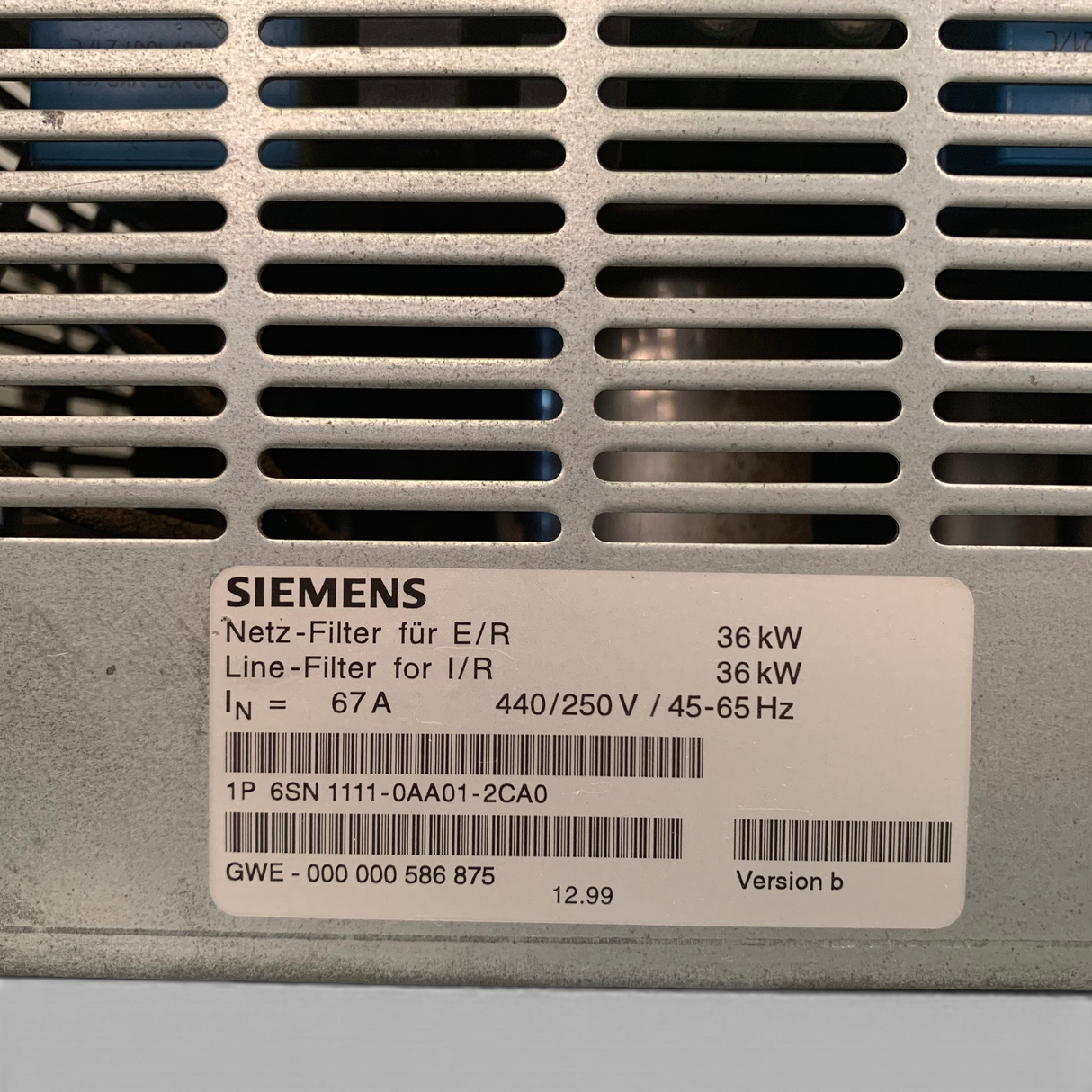 SIEMENS Netz-Filter (I/R) 36kW 6SN111-0AA01 Art.-Nr. 6SN111-0AA01