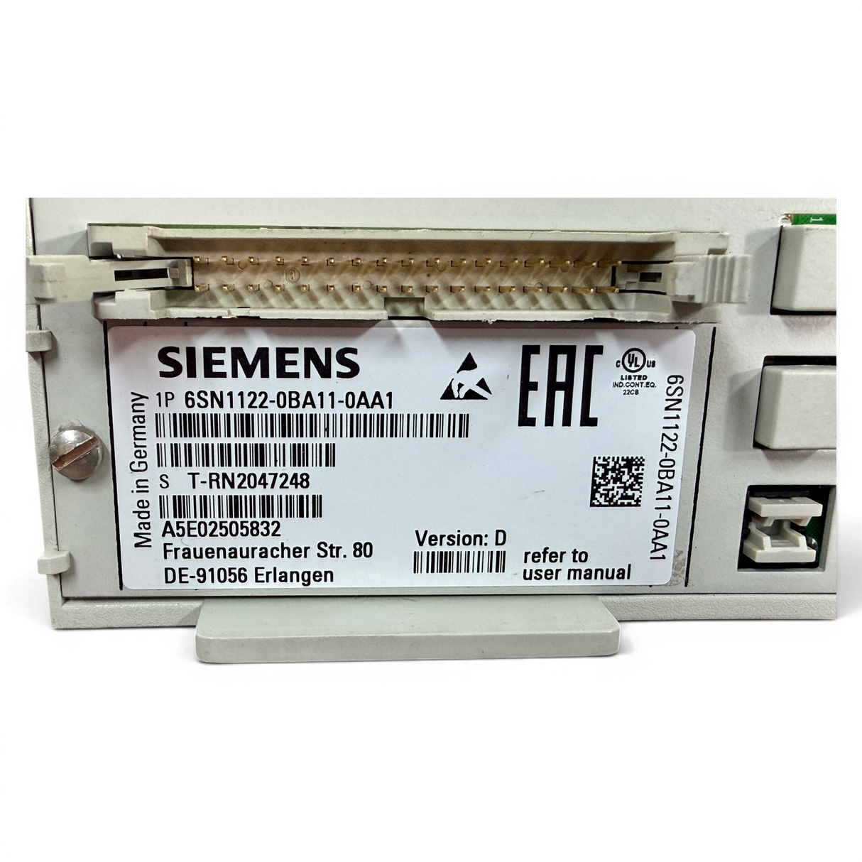 Siemens SIMODRIVE Regelungsbaugruppe Art.-Nr. 6SN1122-0BA11-0AA1 Seriennummer T-RN2047248
