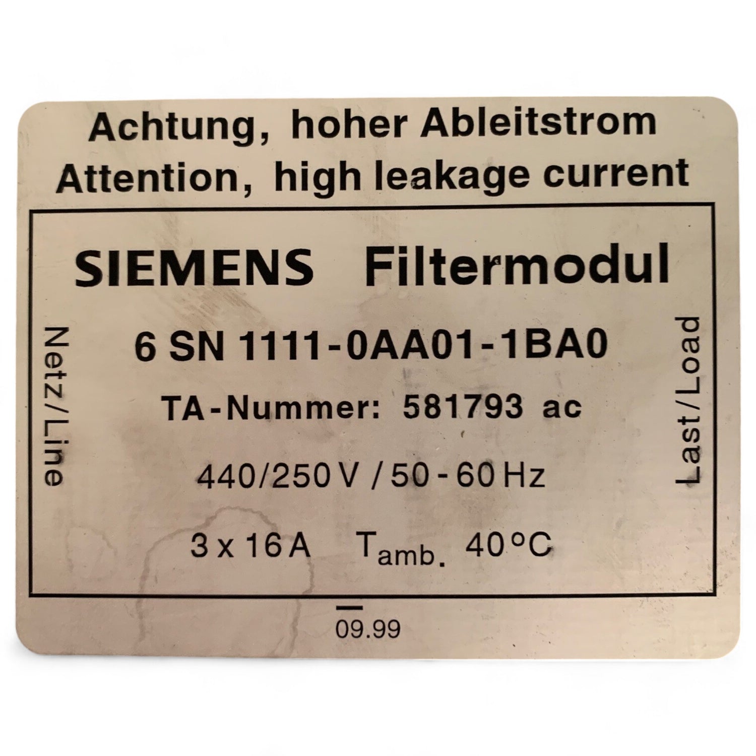 Siemens Filtermodul 6SN1111-0AA01-1BA0