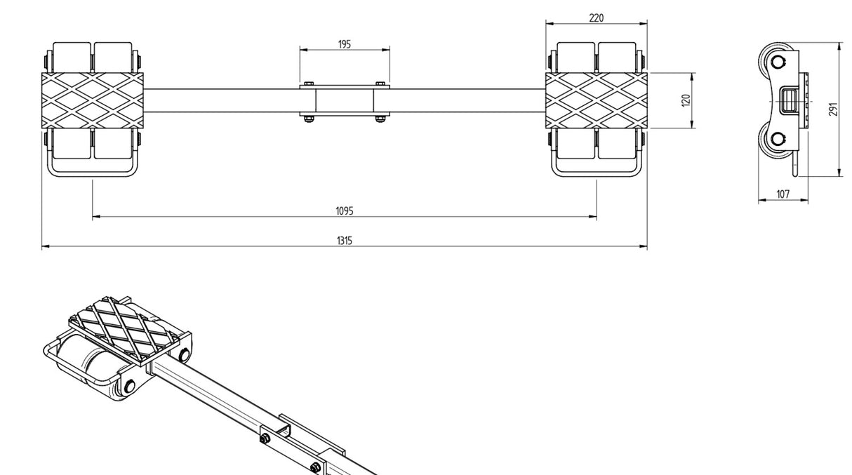 Transportfahrwerk Panzerrollen  Set HTS ECO-Skate I60L+S / 12t Traglast