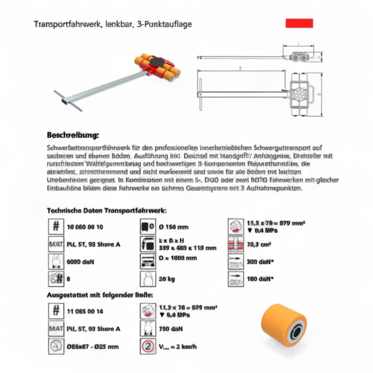 Transportfahrwerk Panzerrollen  HTS ECO-Skate I90L+S / 18t Traglast