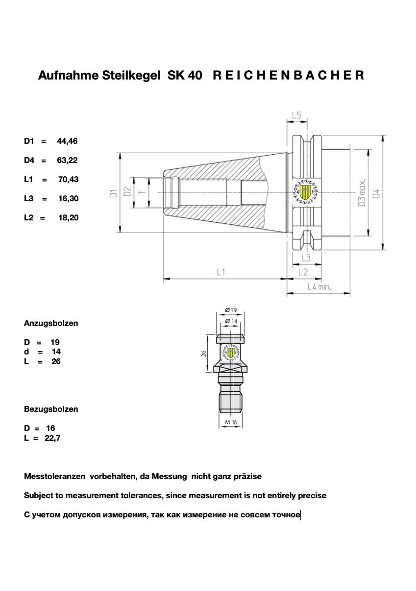 Werkzeugaufnahme SK 40 - 30 x 55 mm mit Keilnut 8 mm