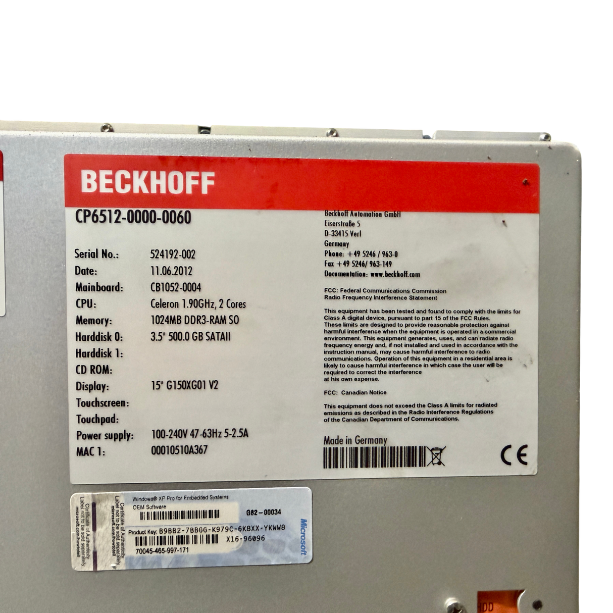 Beckhoff Panel PC CP6512 0000 0060 | Art Nr CP651200000060 (panel pc industrial)