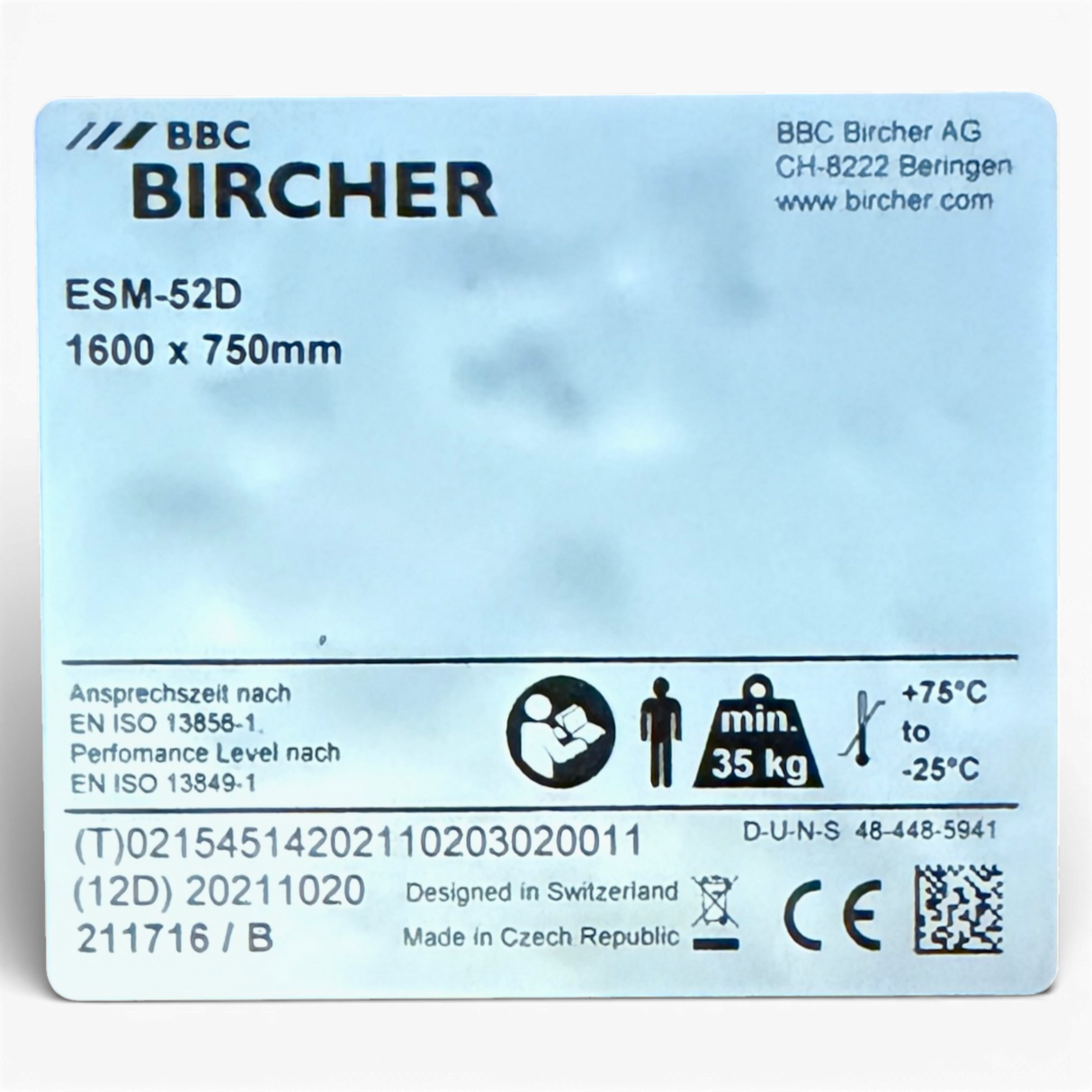 BC BIRCHER Trittschutzmatte Trittmatte Sicherheitsschaltmatte ESM-52D 1600 x 750 x 11 mm für HOMAG / IMA fabrikneu Hersteller Art.Nr. 211716/B