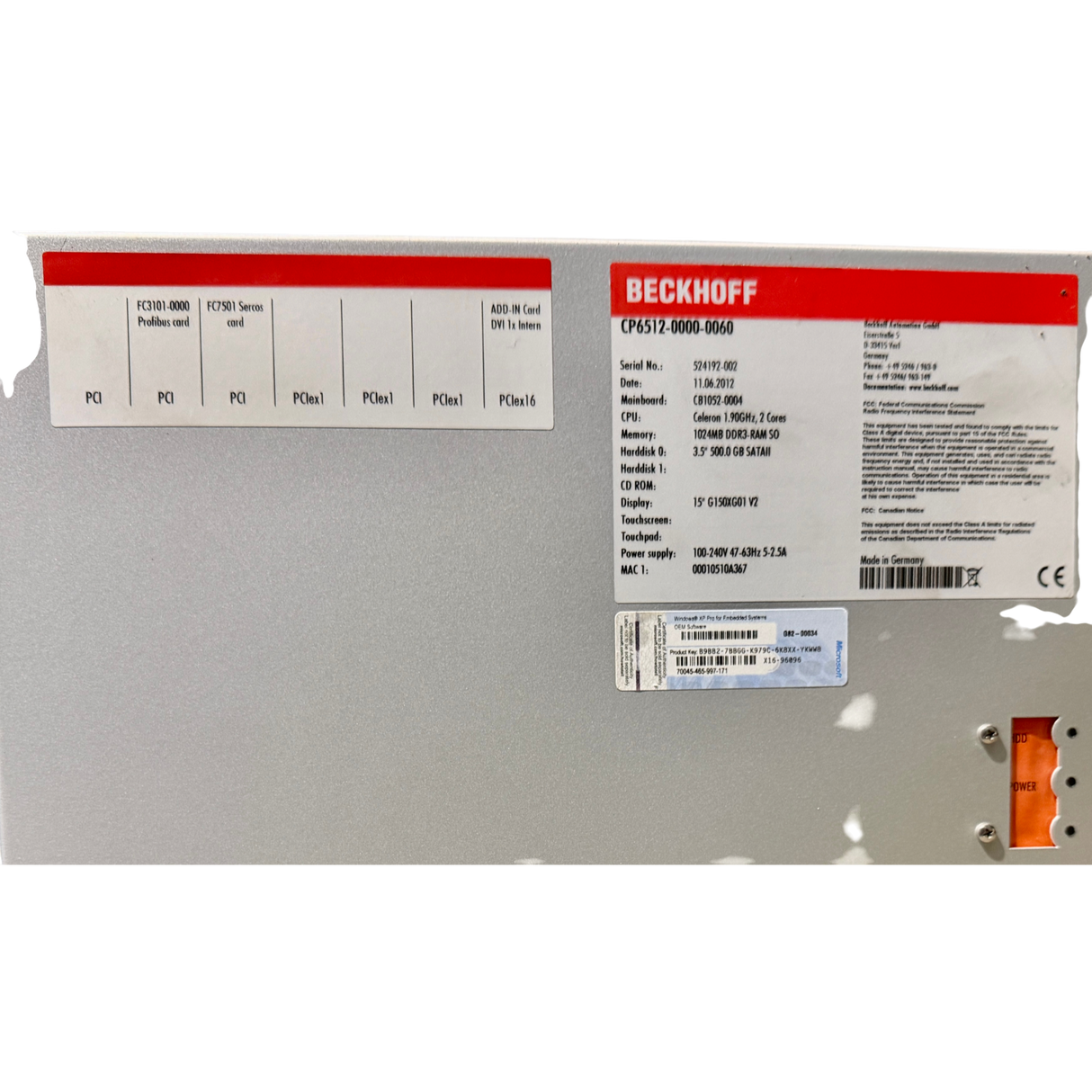 Beckhoff Panel PC CP6512 0000 0060 | Art Nr CP651200000060 (panel pc industrial)