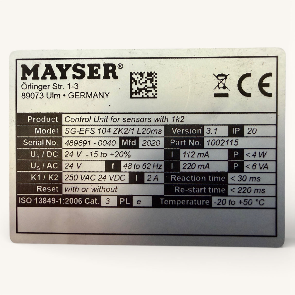 MAYSER Sicherheitssteuergerät SG EFS 104 ZK2/1 | Art.-Nr. 1002115 (safety control unit, safety relay)