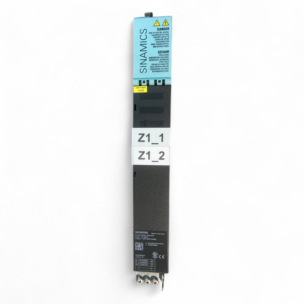 Siemens SINAMICS S120 Double Motor Module SL 6SL3120-2TE21-8AA3 – aus Homag Z‑Achse