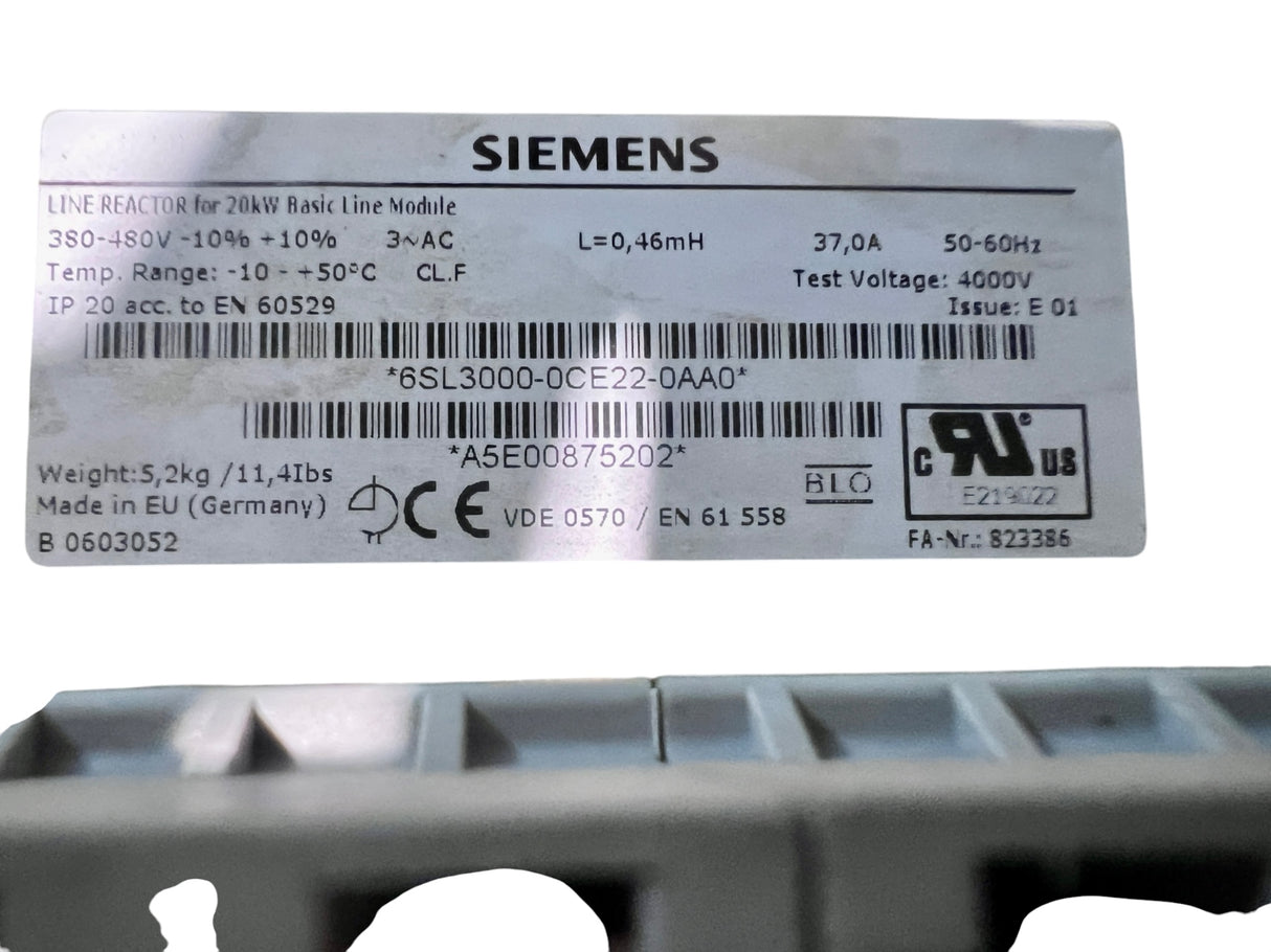 Siemens Netzdrossel 37 A 380–480 V 0,46 mH – Line Reactor | Drosselspule | 6SL3000-0CE22-0AA0