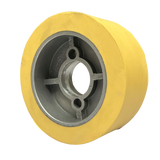 3 Pieces - PUR Feed Rollers 120 x 60 mm HighGrip Polyurethane Yellow (PU R) with Aluminum Core – Ø35 mm Bore – Bolt Circle 8.5 x 48 – for Maggi, Haffner, HolzHer