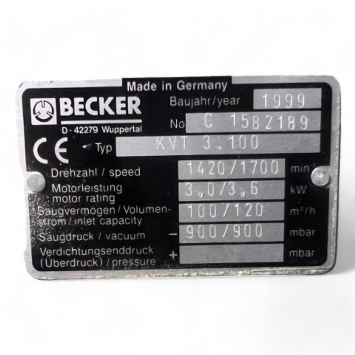 BECKER KVT 3.100 Trockenlaufende Drehschieber-Vakuumpumpe