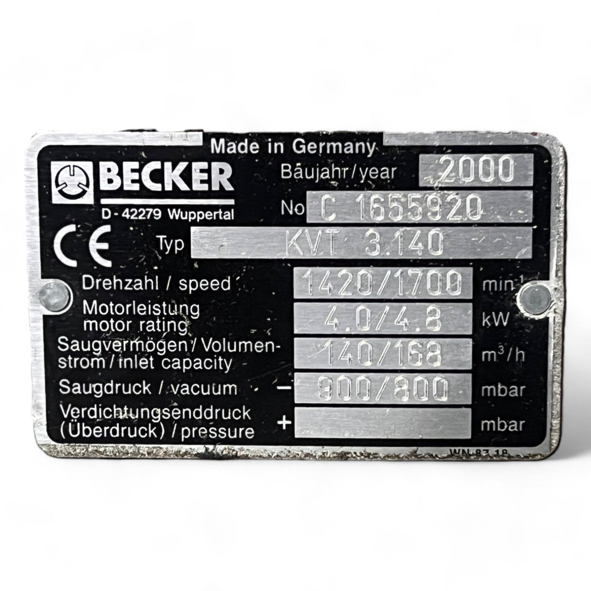Becker KVT 3.140 Trockenlaufende Drehschieber-Vakuumpumpe ÜBERHOLT
