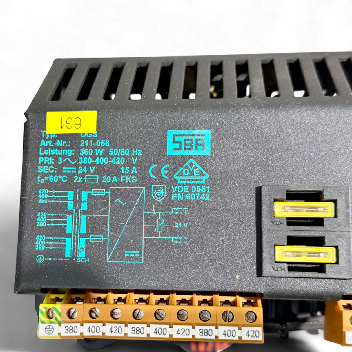 SBA Steuertransformator 24 V Art Nr 211056