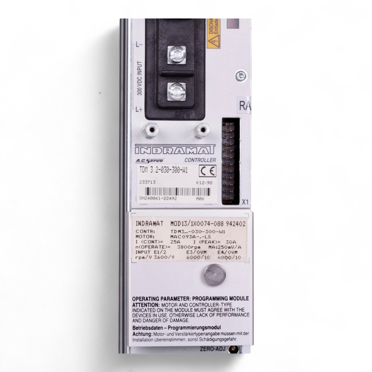 INDRAMAT TDM 3.2-030-300-W1 Controller mit Programmiermodul MOD13/1X0074-088