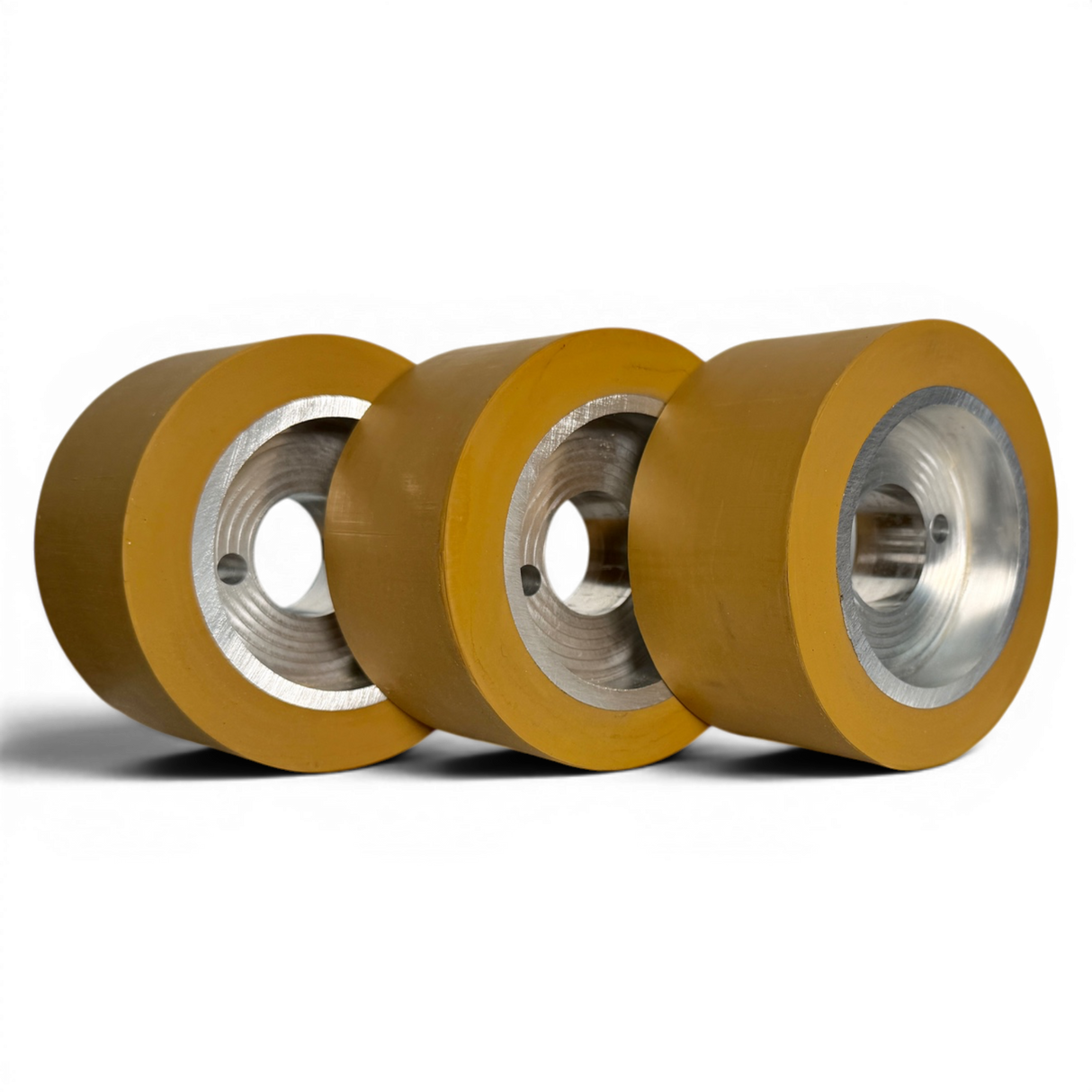 3 Vorschubrollen 120 x 60 mm Polyurethan (PU R / PU) mit Alukern – Ø35 mm Bohrung – Teilkreis 8,5 x 48 – für Maggi, Haffner, HolzHer