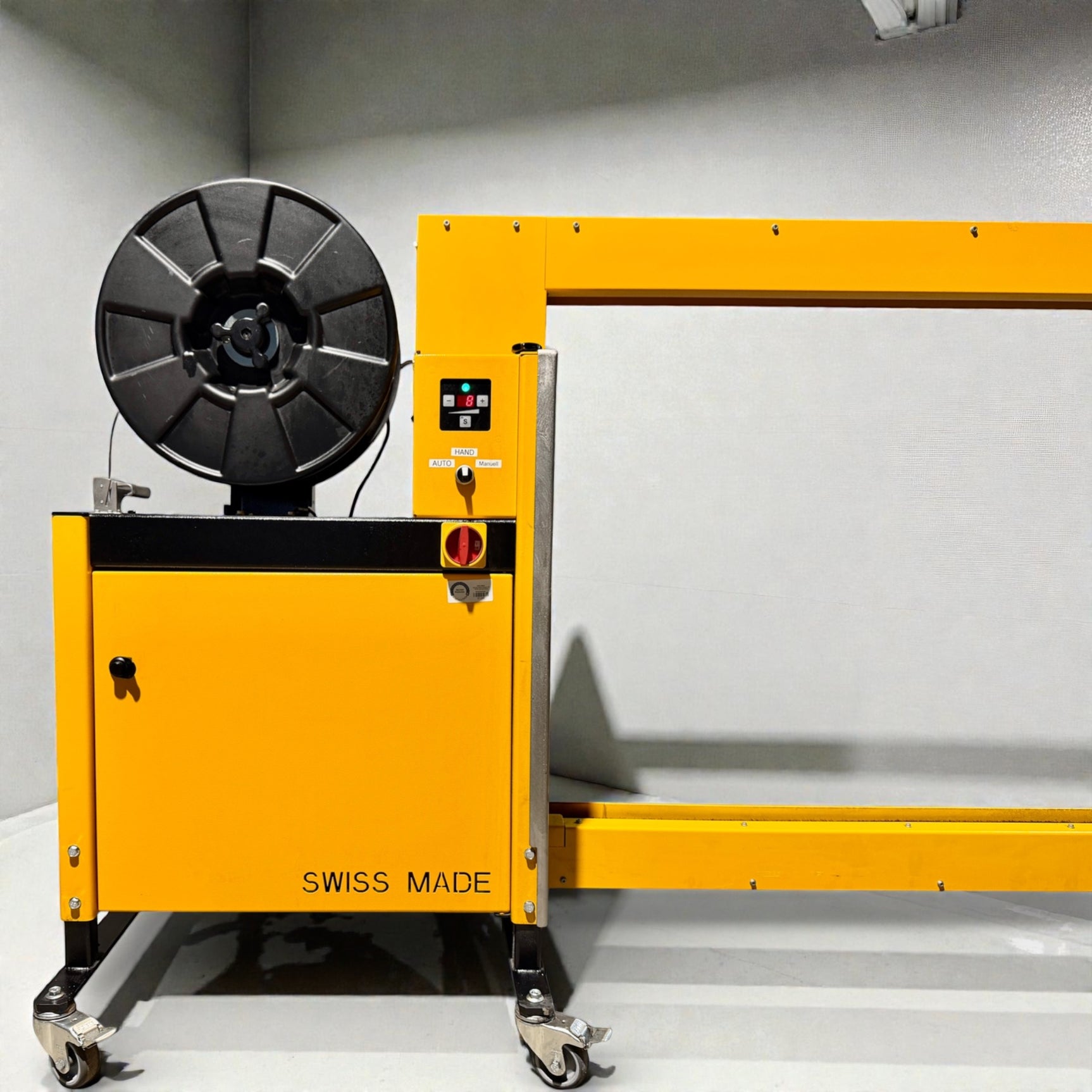 Strapex SMG 65 automatische Umreifungsanlage mit Fördertechnik und modularen Gliederbandförderanlage