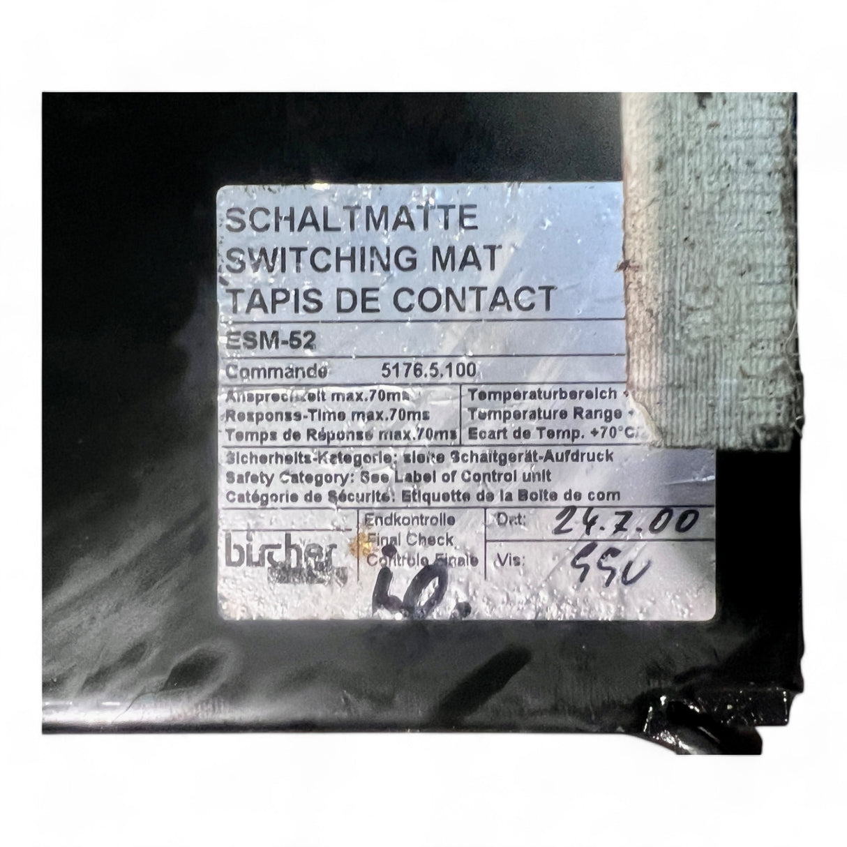 Homag Weeke Bircher Trittmatte Sicherheits-Schaltmatte ESM-21, 1200x500 mm schwarz 5176.5.100, 2082372