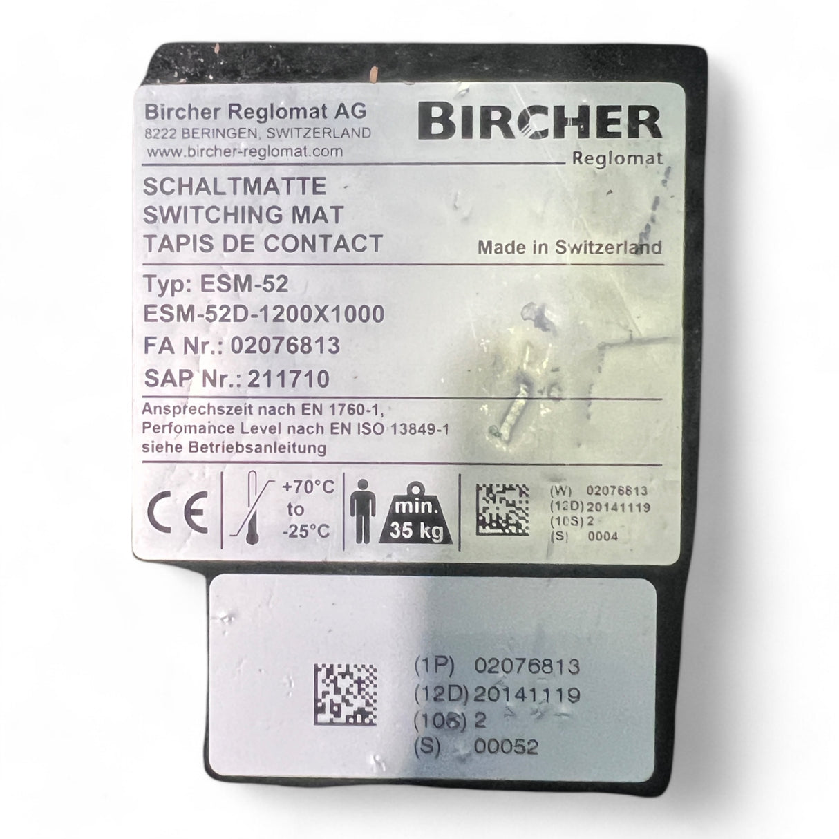 Homag Weeke Bircher Trittmatte Sicherheits-Schaltmatte ESM-52 1200x1250mm mit Noppen Nr- 5176.5.103