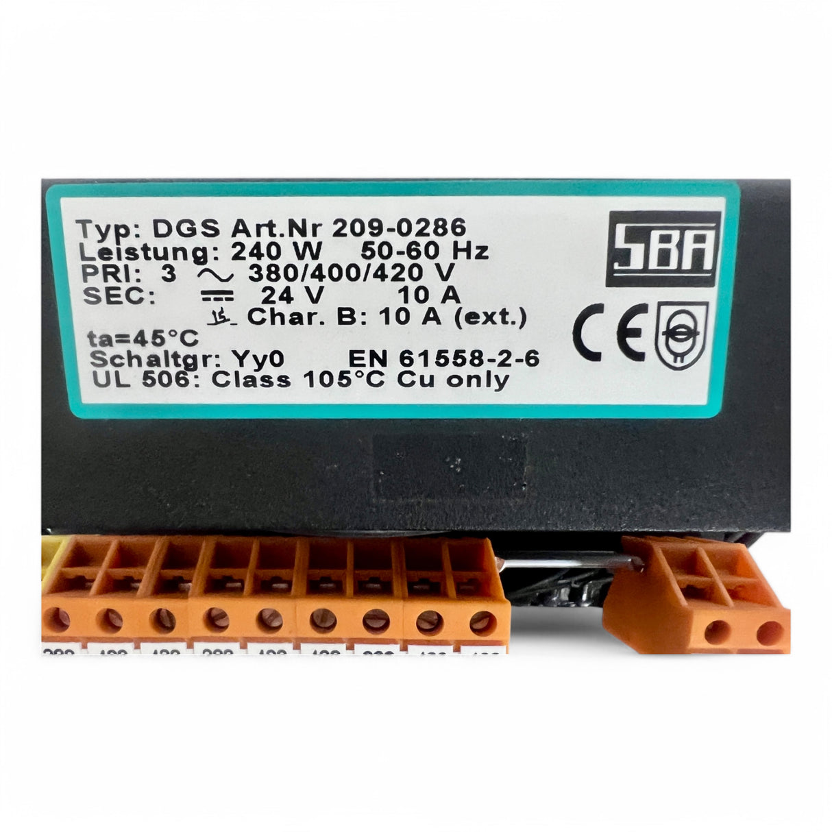 SBA Transformator DGS 209-0286 | 240 W | 24 V | 10 A