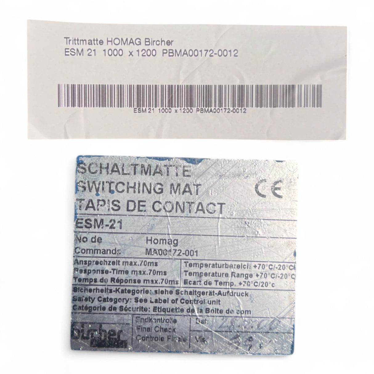 Homag Weeke Bircher Trittmatte Sicherheits-Schaltmatte ESM-21,  1200x1000mm blau 121019-001, PA00524-001 Homag Nr. 4-008-32-0432
