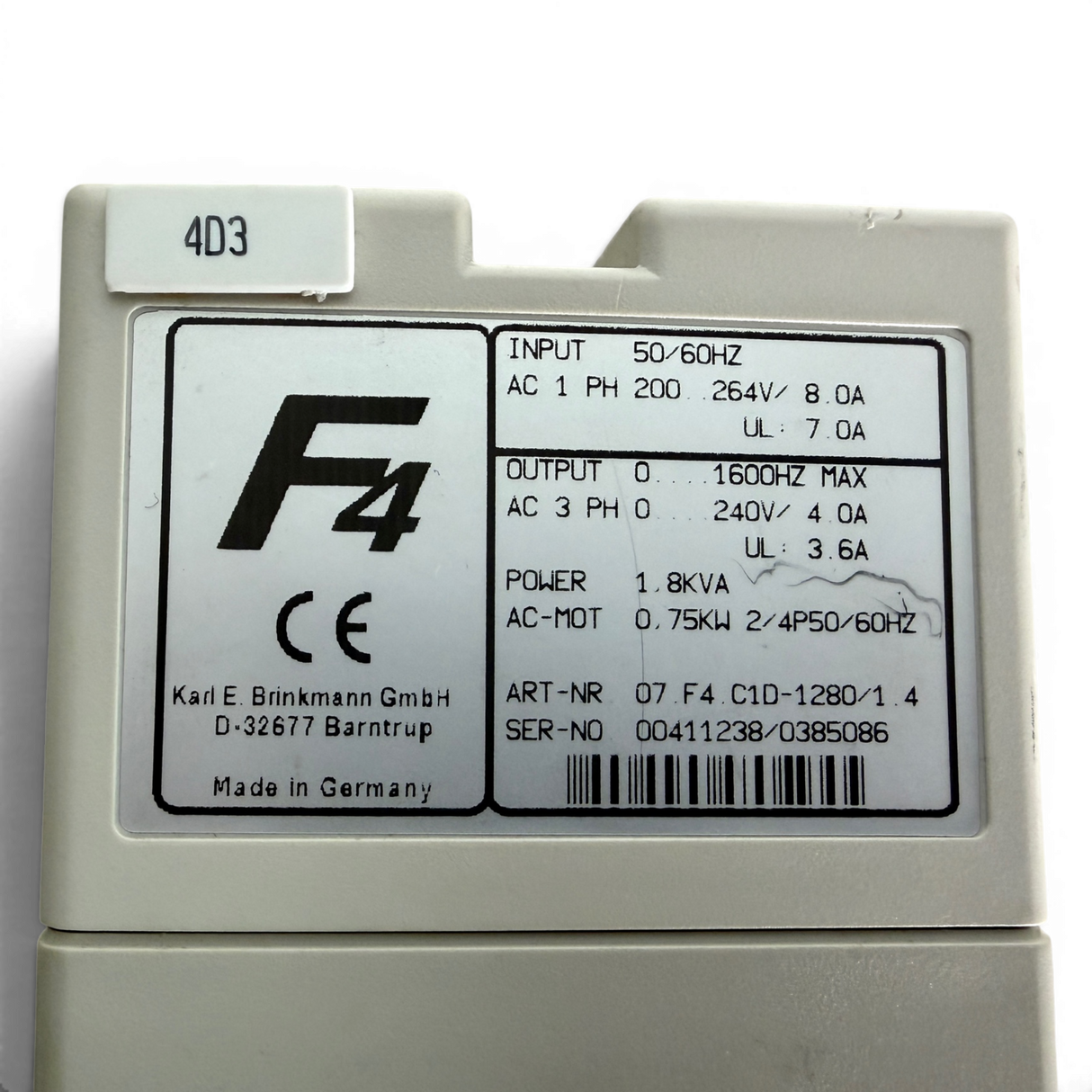 KEB COMBIVERT F4 Frequenzumrichter Art.-Nr. 07.F4.C1D-1280 V1.4 inkl. Bedienfeld 00.F4.010-2009