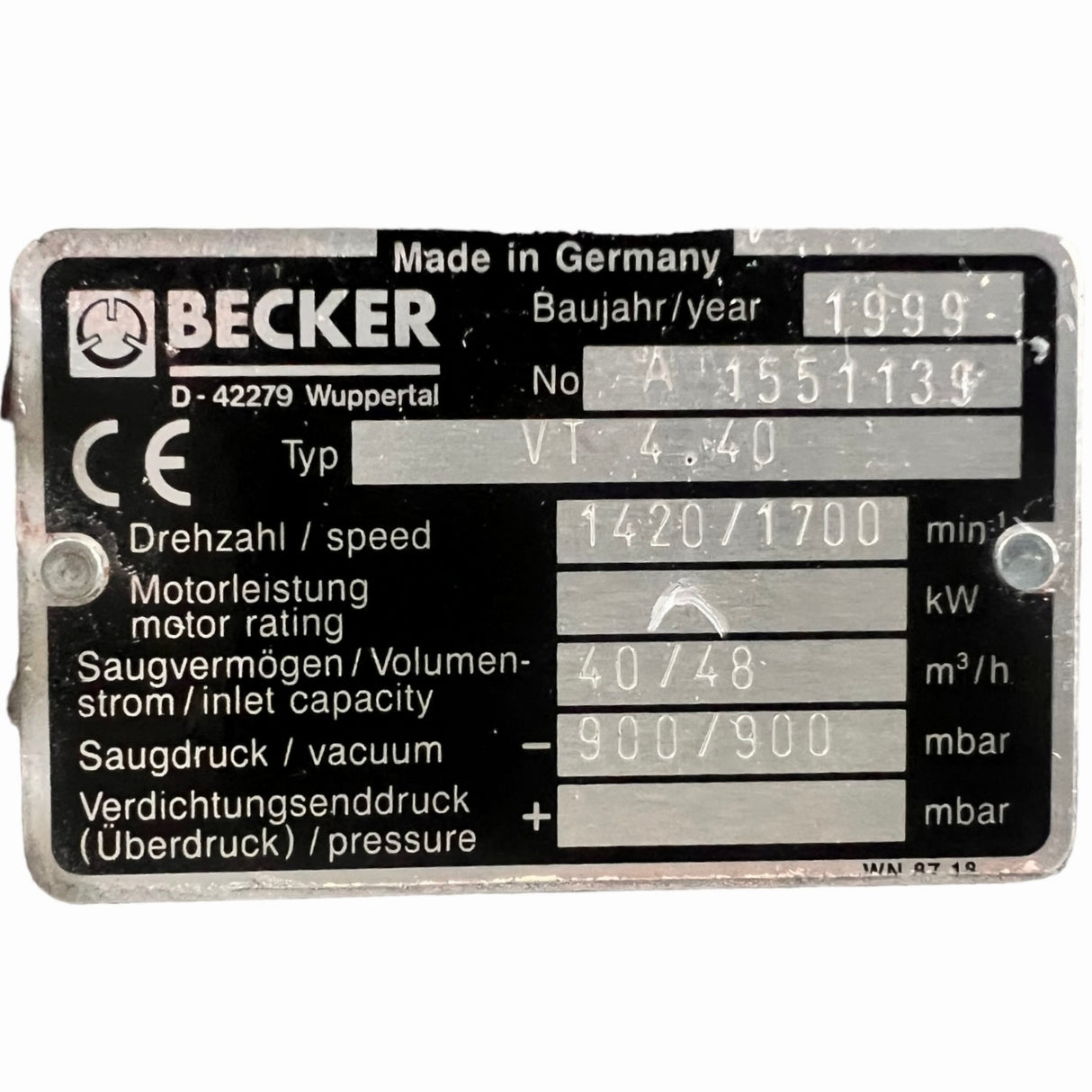 BECKER VT 4.40 DREHSCHIEBER-VAKUUMPUMPE
