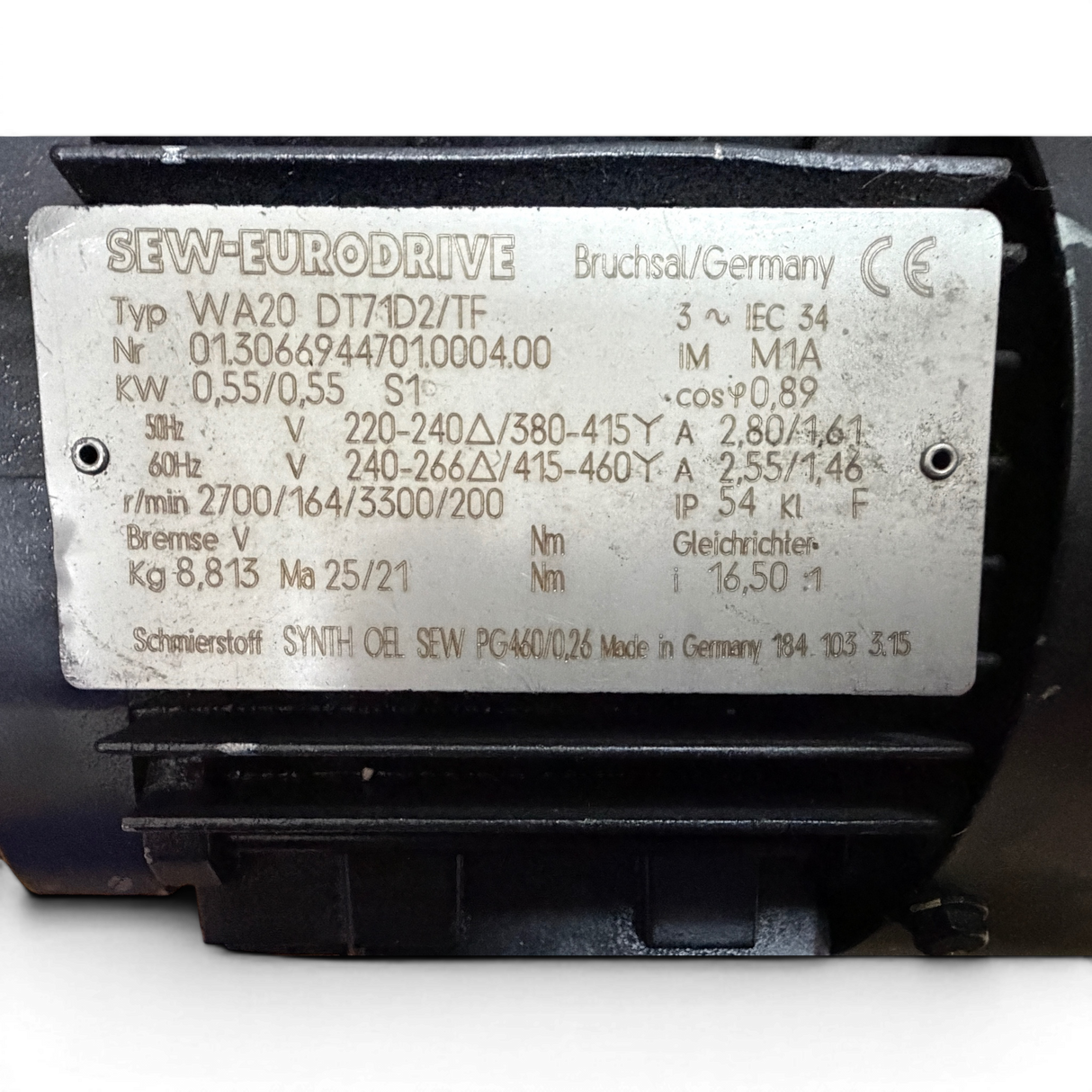 SEW EURODRIVE Getriebemotor WA20 DT71D2/TF aus Pries & Horstmann Maschine Art.-Nr. 013066944701000400