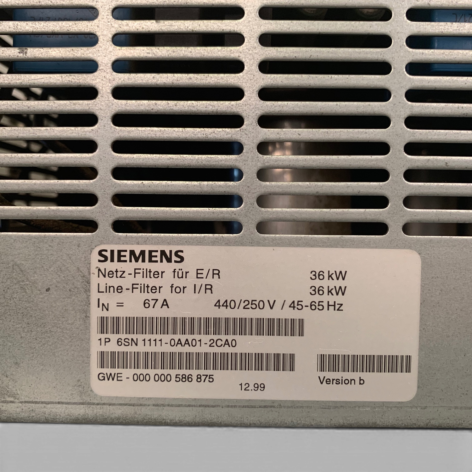 SIEMENS Netz-Filter (I/R) 36kW 6SN111-0AA01 Art.-Nr. 6SN111-0AA01